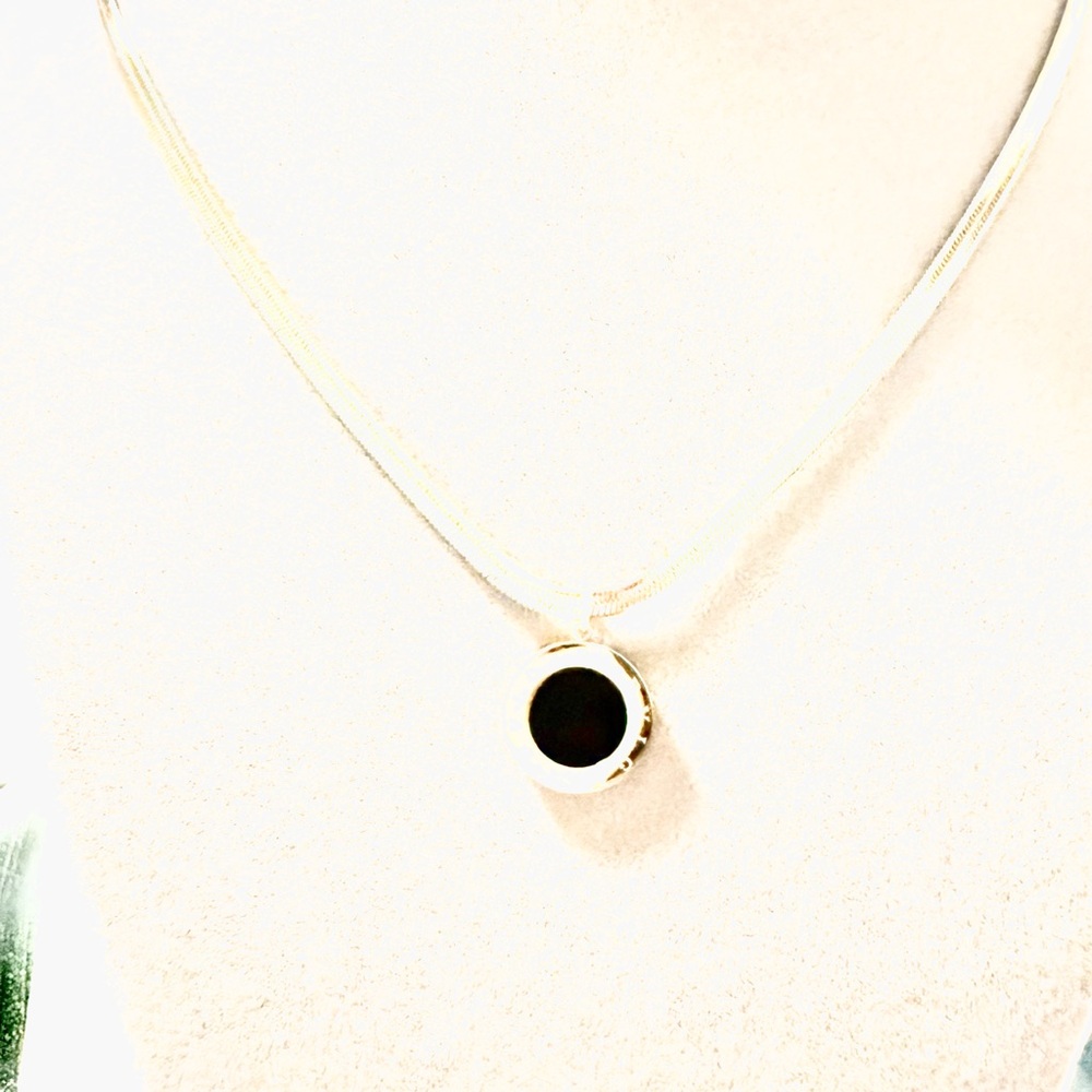 Gold plated sterling silver Necklace with Black Center Pendant